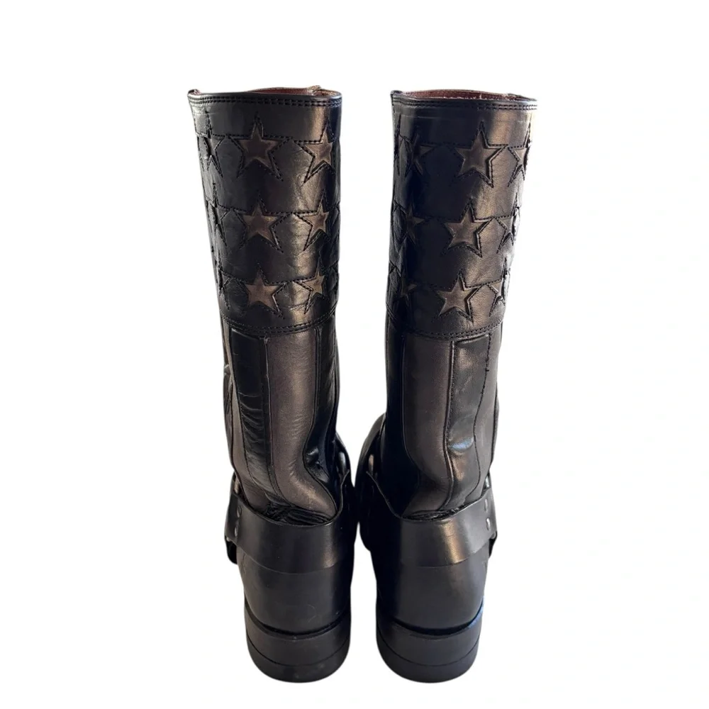 Frye 150th Anniversary USA Black Leather Flag Boots Sz 10
